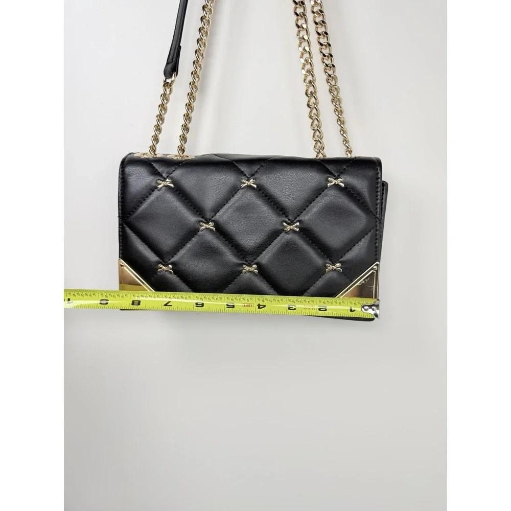 ALDO Quilted Crossbody Bag Black Gold Chain‎ Strap Shoulder Purse One Size